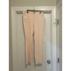 NYDJ Women Linen Blend Stretch Pants Wide Leg Pale Pink Mid-Rise Casual Size 12